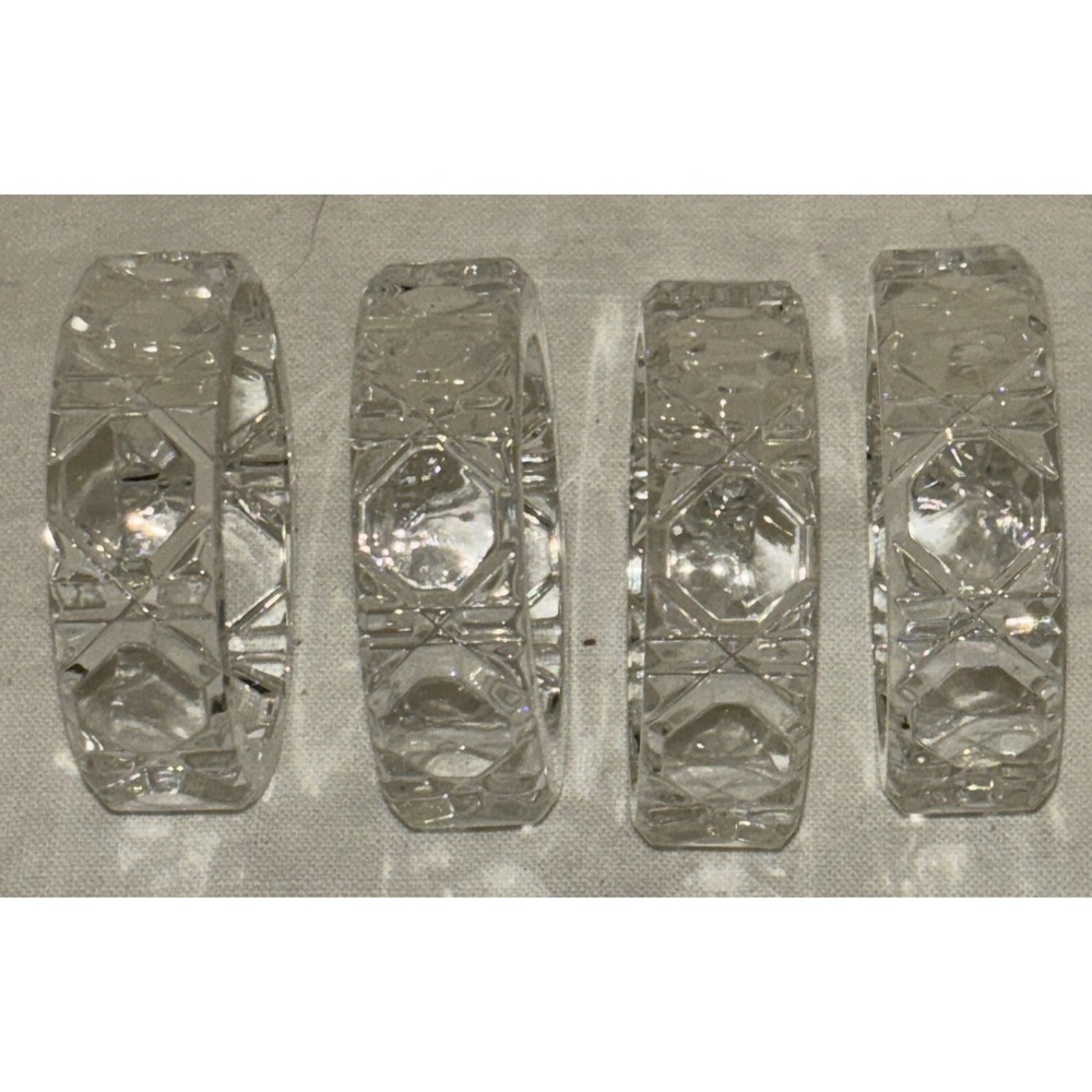Lot of 4 Glass Napkin Rings Holders Crystal faceted - 2.25" wide
